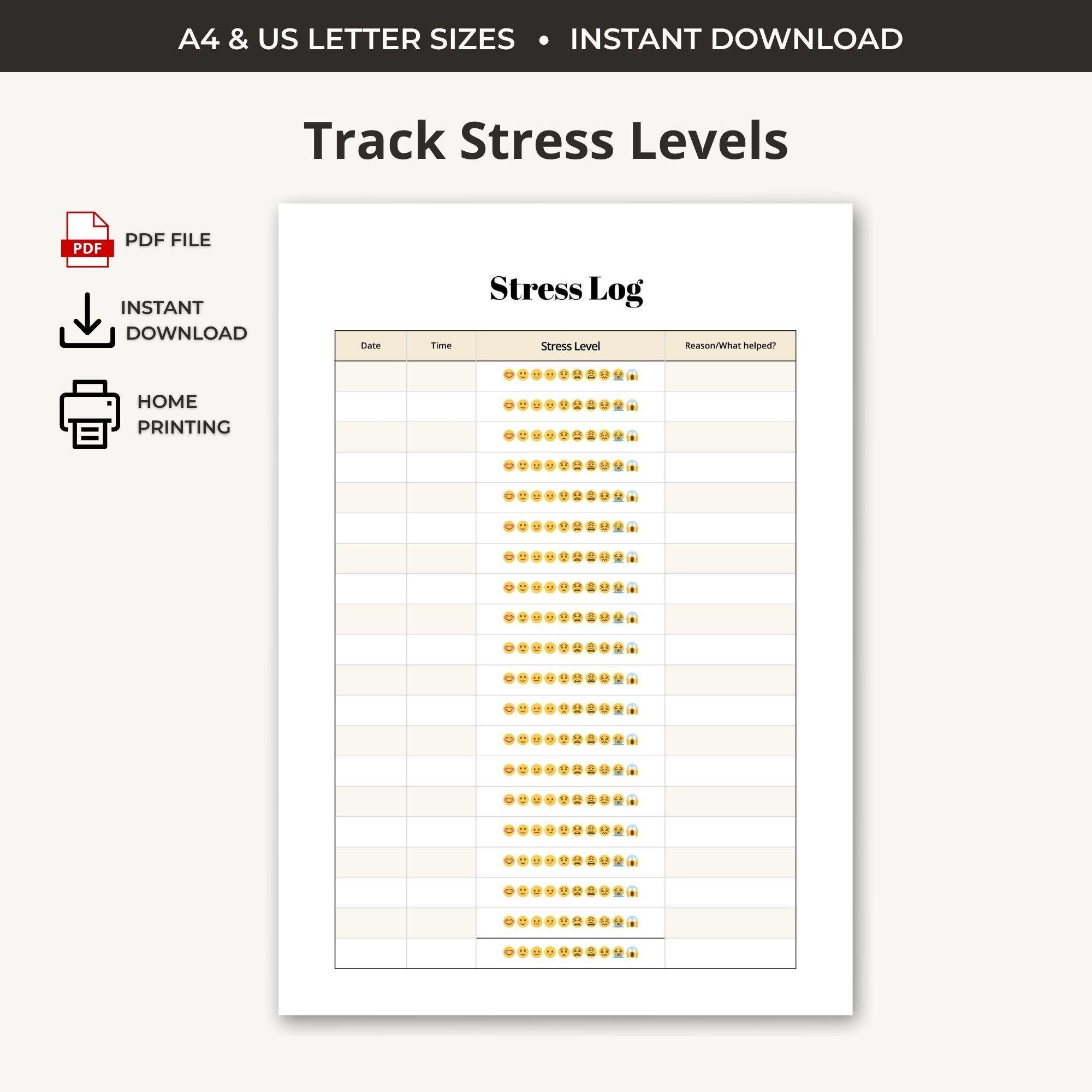 Stress Log Example Printable Stress Log | Mental Health Tracker | Emoji Mood Chart | US ...