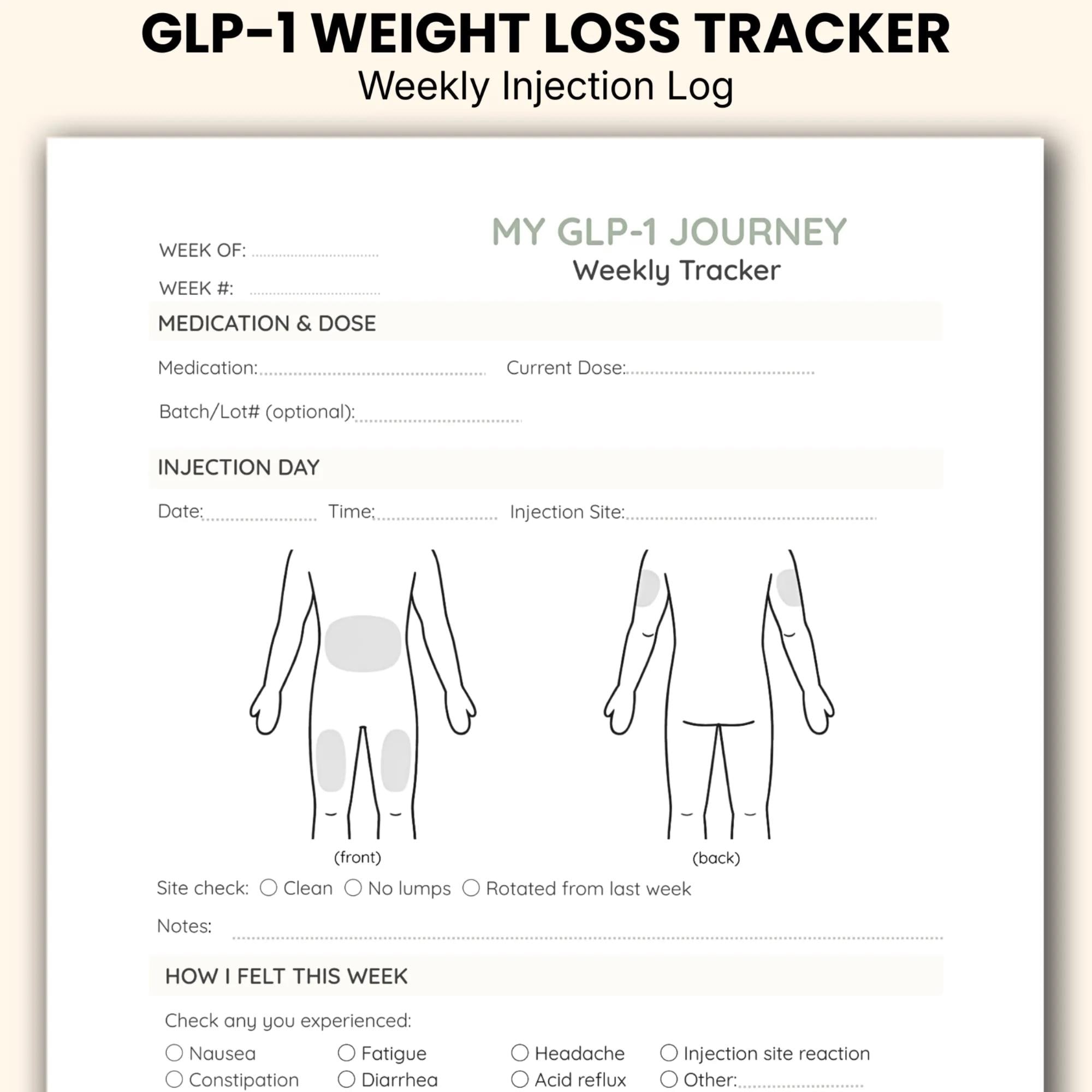GLP-1 Weight Loss Tracker Printable | Ozempic Wegovy Mounjaro Tracker ...