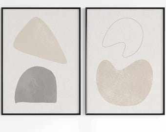 Abstract Wall Art Printable Set of 2 – Minimalist Digital Prints, Neutral Modern Home Decor