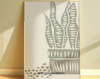 Mid Century Modern Botanical Print, Sage Green Wall Art, Minimalist Plant Printable, Neutral Wall Decor, Retro Botanical Art Digital Downloa