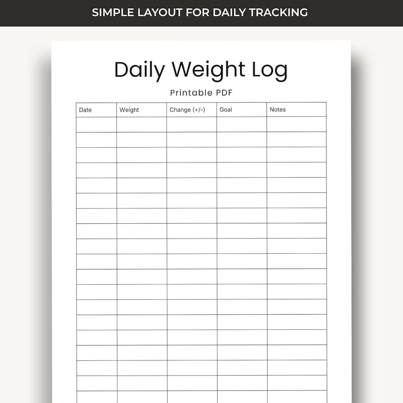 Daily Weight Log Sheet Printable | Weight Loss Journal Page | Daily