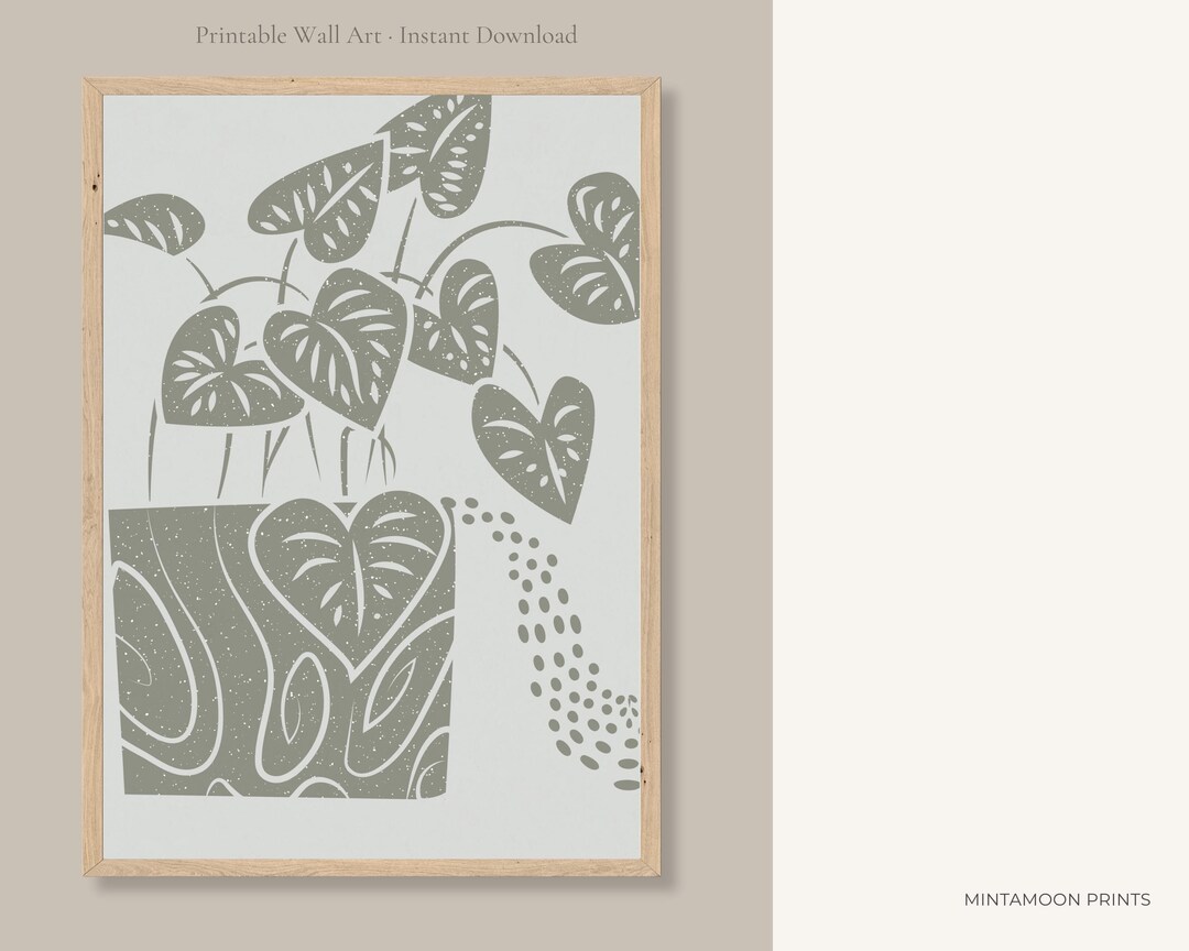 Botanical Wall Art Printable, Sage Green Plant Print, Minimalist Potted ...