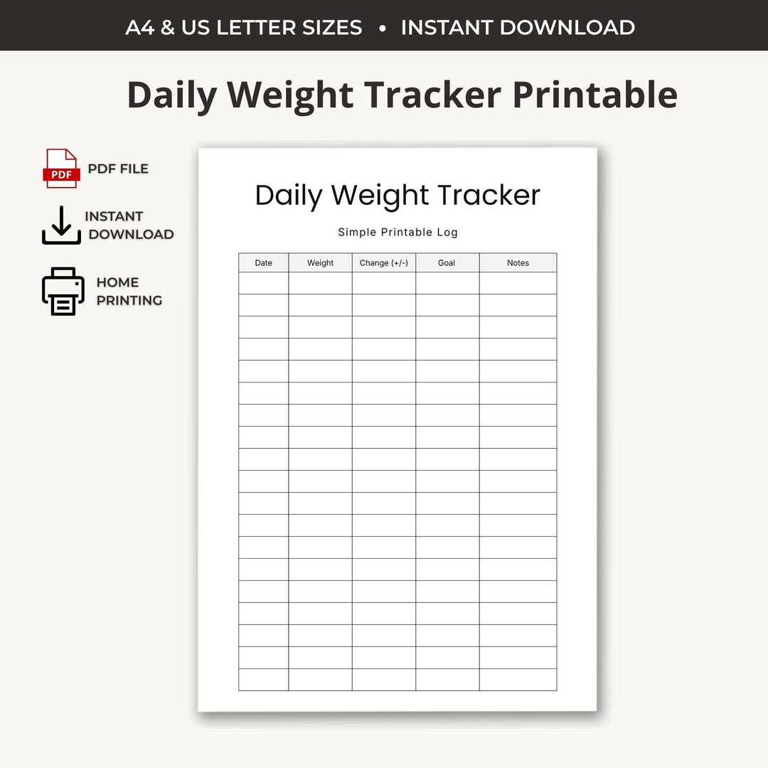 Daily Weight Tracker PDF | Printable Weight Log Sheet | Minimalist ...