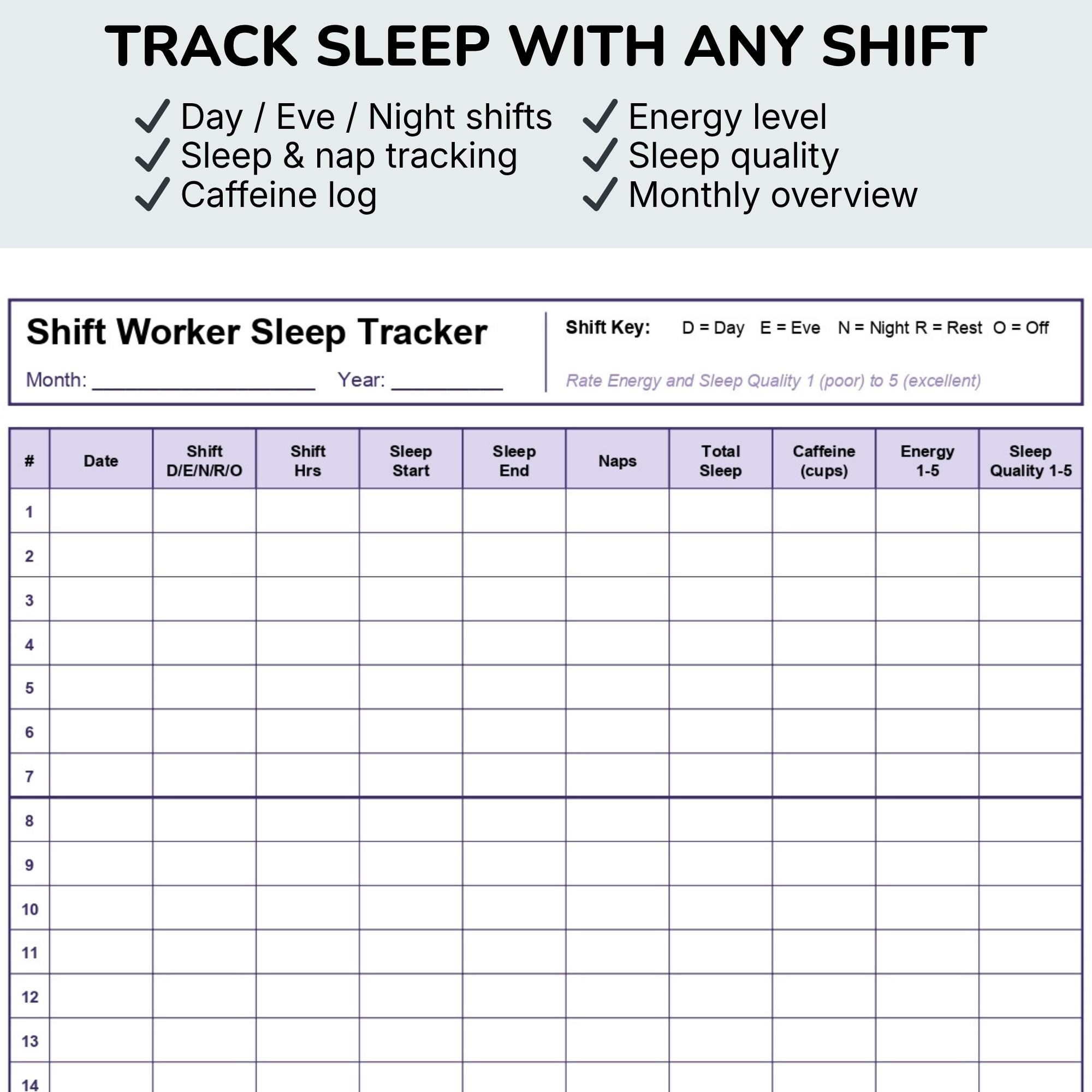 Shift Worker Sleep Tracker Printable | Night Shift Sleep Log | Sleep ...
