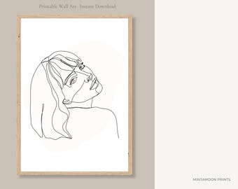 ミニマルな顔の線画プリント – 女性の線画、ミニマリストボヘミアン
