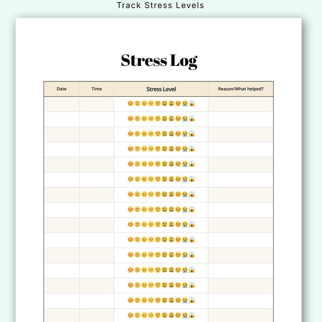Stress Log Example Printable Stress Log | Mental Health Tracker | Emoji Mood Chart | US ...