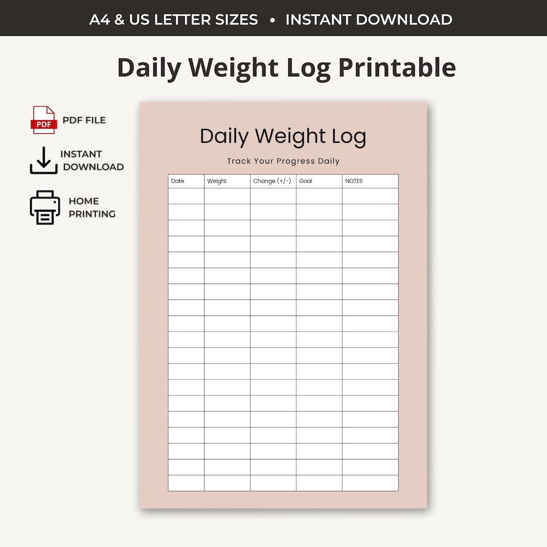 Daily Weight Log Printable | Weigh in Tracker | Simple Weight Loss Log ...