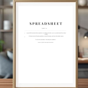 Spreadsheet Definition Print | Funny Accountant Desk Art | Finance Office Humor Decor | Data Nerd Poster