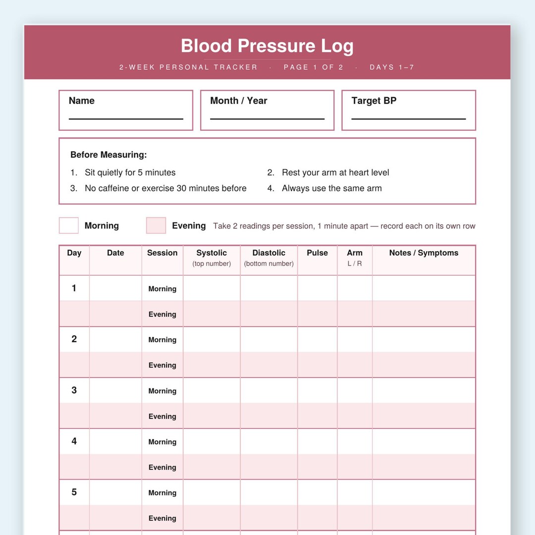 Heart Health Blood Pressure Tracker | BP Log Printable | Wellness ...