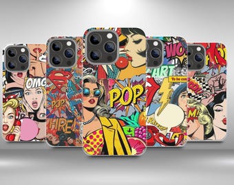 Pop Art Comic Book Style Phone Case, Retro 80s 90s Design