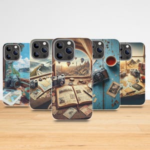Travel Adventure Phone Case – Vintage Camera Map Passport World Explorer iPhone 16 15 14 13 Pro Max, Samsung Galaxy S24 S23 Ultra Cover