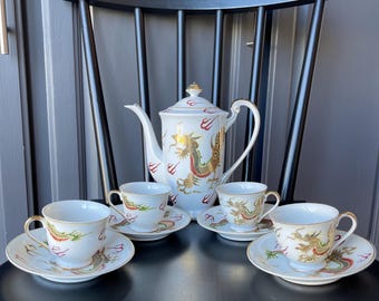 Vintage Fleetwood China Hand Painted 3D Dragon Moriage Demi Teacup