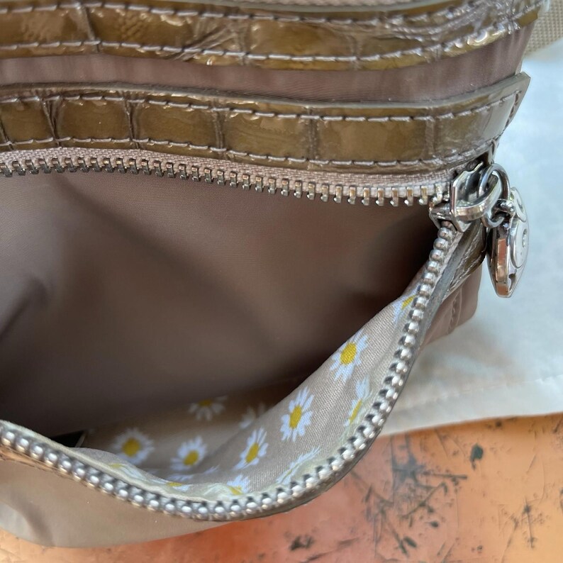 Brighton Gray Glitter Croc Leather Trim Heart Charm Crossbody Bag Sunflower image 4