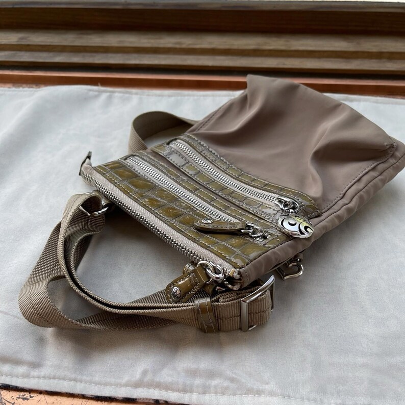 Brighton Gray Glitter Croc Leather Trim Heart Charm Crossbody Bag Sunflower image 10