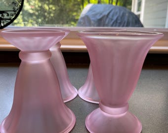 Vintage Libbey Pink Frosted Ice Cream Glasses: 70s Sundae Parfait Cups, Set of 4