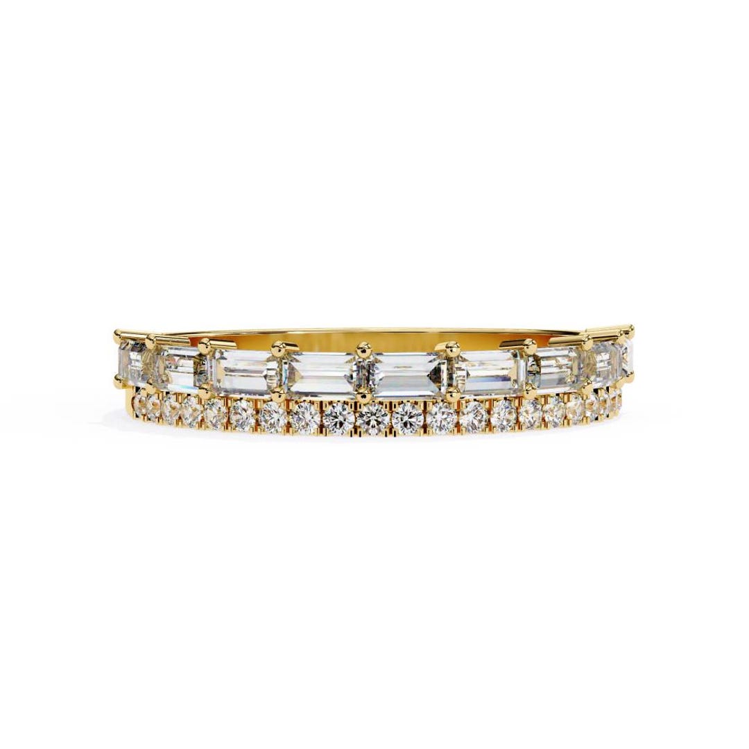 Baguette and Round Diamond Band in Gold Half Eternity Wedding Ring for ...