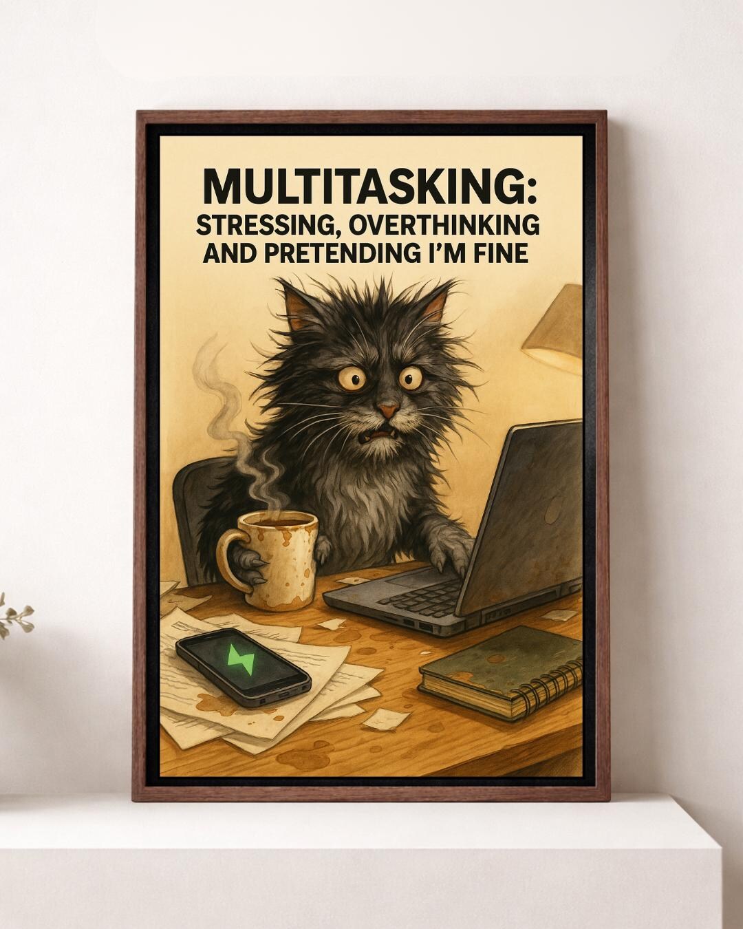 Multitasking Stressing Overthinking Pretending I'm Fine Cat Poster ...