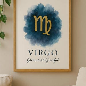 Virgo Zodiac Wall Art Print Astrology Sign Poster, Luxury Watercolor Horoscope Decor, Virgo Gift for Grounded & Graceful Home (12x18)