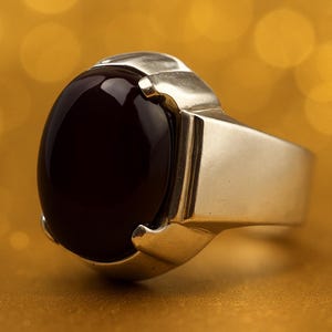 Natural Black Agate Ring Sterling Silver 925, Handmade Aqeeq Mens Ring