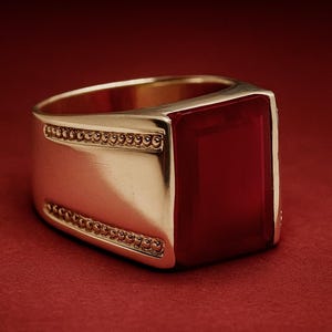 Elegant Emerald Cut Ruby Mens Handmade Ring: Sterling Silver 925 Yaqoot Statement Jewelry