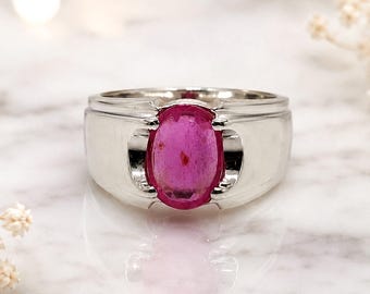Anillo afgano de rubí rosa natural: Anillo único hecho a mano en plata de ley 925, piedra natal de julio.