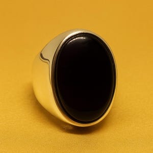 Natural Yemeni Black Aqeeq Ring – Handmade Sterling Silver 925 Mens Black Agate Ring, Plain Statement Ring, Aqiq Ring Gift for Him