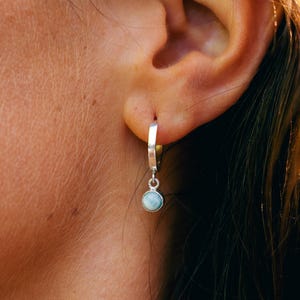 Larimar Hoop Earrings – Natural Stone Jewelry – 925 Sterling Silver – Elegant Handmade – Minimalist Earrings – Gift for Her – Nómada Soul