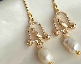 Birdcage & Pearl Earrings - Bloom Collection | Gold Plated Sterling Silver Hooks