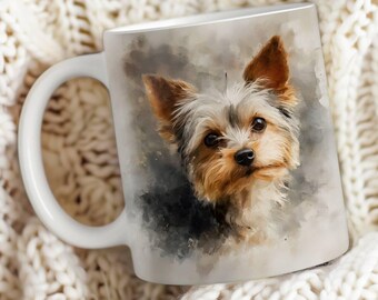 Regalo para dueño de Yorkshire Terrier, taza de acuarela de 11 oz y 15 oz, taza de café de cerámica, regalo para mamá Yorkshire Terrier, amante de los perros, recuerdo de mascota, regalo de adopción.