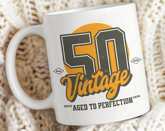 Taza de 50 cumpleaños, regalo de cumpleaños retro vintage de 1976, taza de café para cumplir 50 años, envejecida a la perfección, regalo de cumpleaños de 50 años.