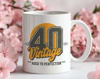 Taza de 40 cumpleaños, regalo de cumpleaños retro vintage de 1986, taza de café para cumplir 40 años, envejecida a la perfección, regalo de cumpleaños de 40 años