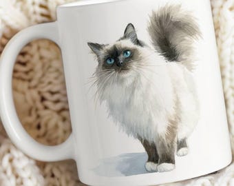 Taza de gato Ragdoll: regalo de acuarela para amantes de los gatos, dueños de mascotas, veterinarios, taza específica de la raza. La vida es mejor con una taza de café Ragdoll.