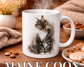 Taza de Maine Coon para decoración de consultorio veterinario, regalo de café para dueños de gatos, recuerdo conmemorativo de gatos, taza artística de gato esponjosa, regalo para gatos de clínica veterinaria