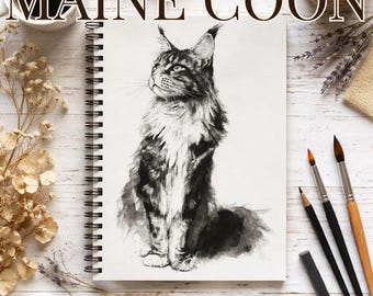 Cuaderno de gato Maine Coon, regalo para amantes de las mascotas, diario de pérdida de mascotas, agradecimiento al veterinario, papelería para dueños de gatos, recuerdo de adopción de mascotas, estilo vintage