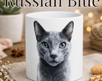 Taza de gato azul ruso, regalo para amantes de los gatos, taza de café con cara de gato realista, regalo conmemorativo para mascotas, agradecimiento veterinario, taza de raza de gato rara