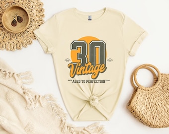 Camiseta retro de 30 cumpleaños, camiseta vintage de 30 años, regalo retro de 30 años, divertida camiseta de fiesta de 30 cumpleaños para hombres y mujeres.
