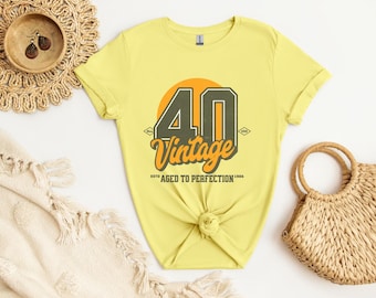 Camiseta de regalo para 40 cumpleaños, estilo retro vintage, 1986, envejecida a la perfección, ideal para regalar a los 40 años, divertida camiseta de fiesta de 40 cumpleaños para hombres y mujeres.
