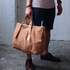 Artemis Leatherware Handmade Washed Out Leather And Canvas Tote Bag/ Shoulder Bag/ Travelling Bag image 1