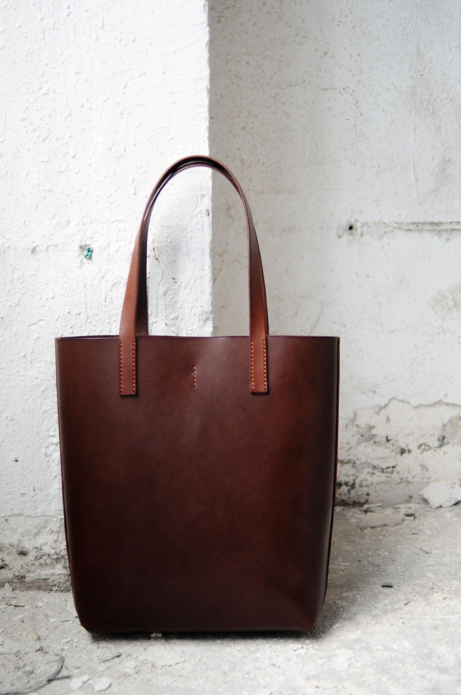Hand Stitched Leather Tote Bag Large Version Etsy