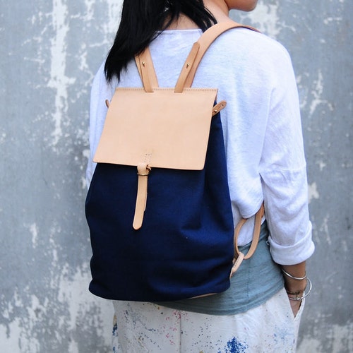 Handmade Leather and Canvas Backpack - Etsy UK