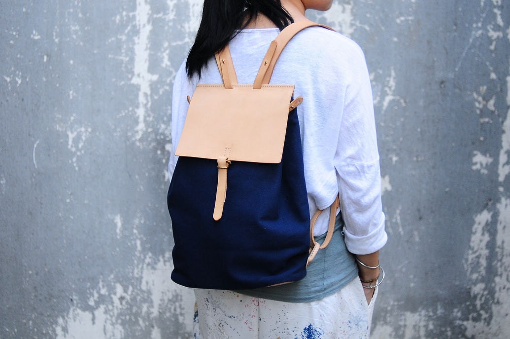 Handmade Leather And Canvas Backpack Etsy