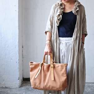 Artemis Leatherware Handmade Washed Out Leather And Canvas Tote Bag/ Shoulder Bag/ Travelling Bag image 2