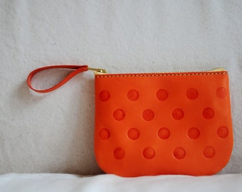 Artemis Leatherware Hand Stitched Leather Dot Pattern Pouch