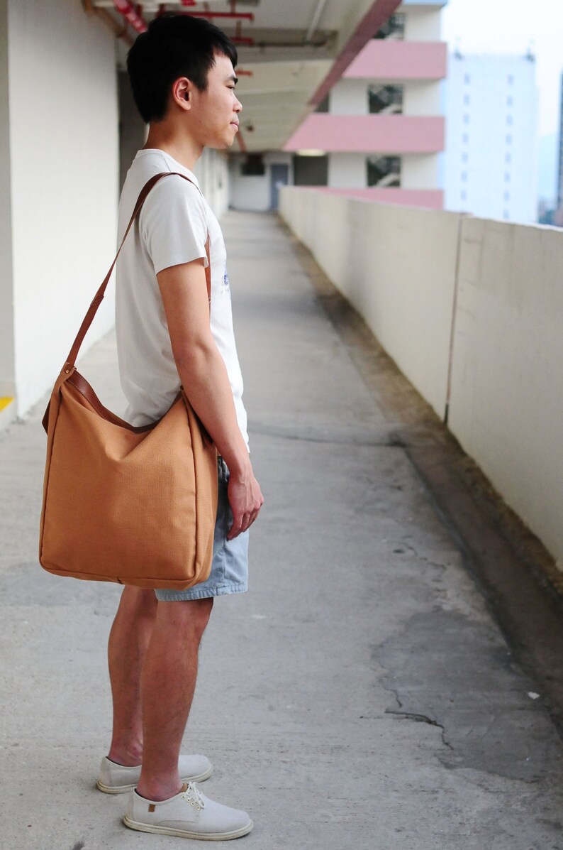 Handmade Brown Leather and Canvas Shoulder Bag/ Carry on Bag/ Etsy