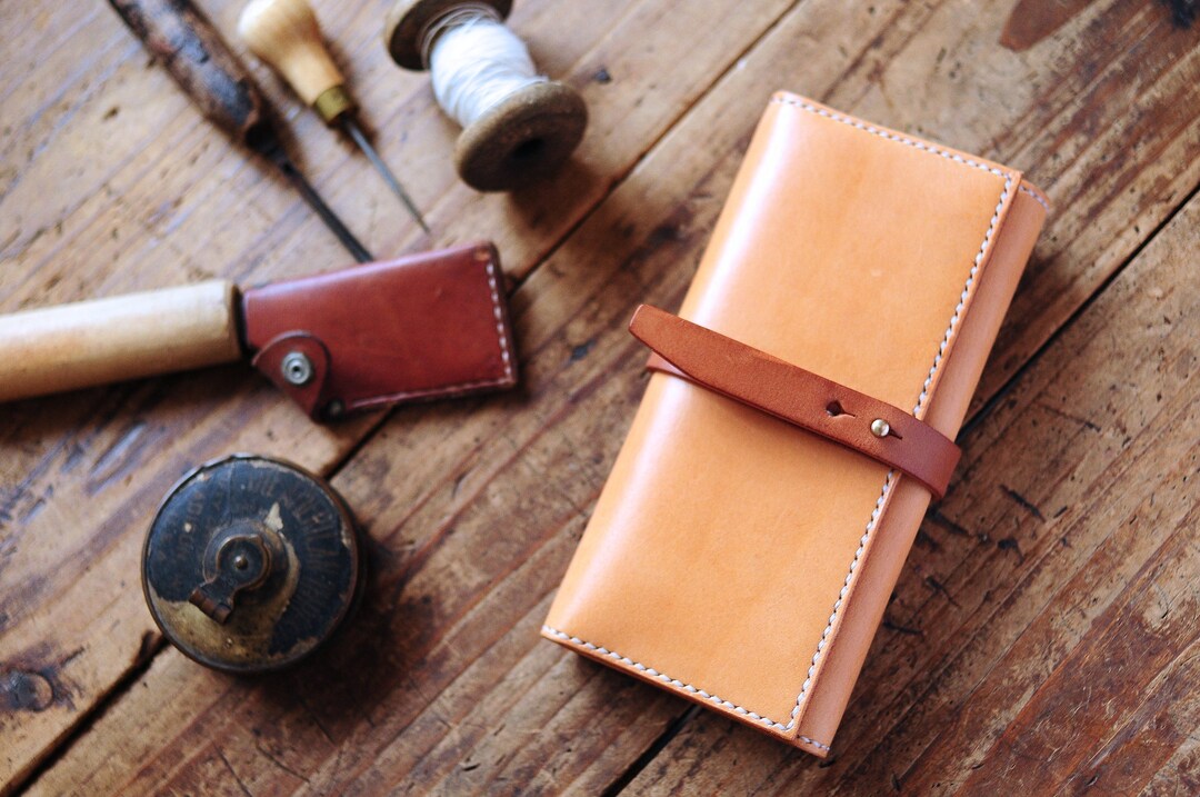 Hand Stitched Leather Strap Long Wallet Etsy UK