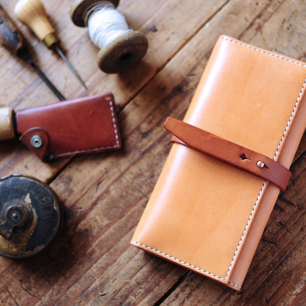 Hand Stitched Leather Strap Long Wallet