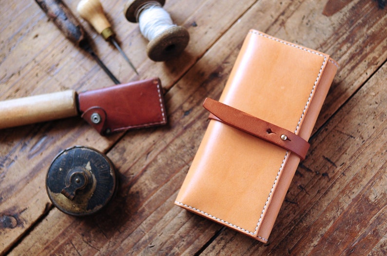 Hand Stitched Leather Strap Long Wallet image 1