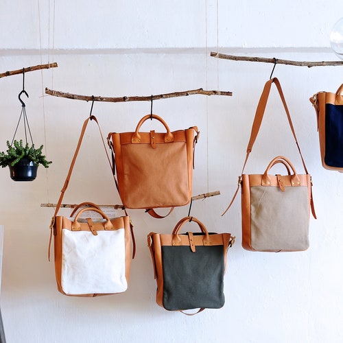 Leather Tote With Trolley Sleeve Leather Bag With Luggage Etsy