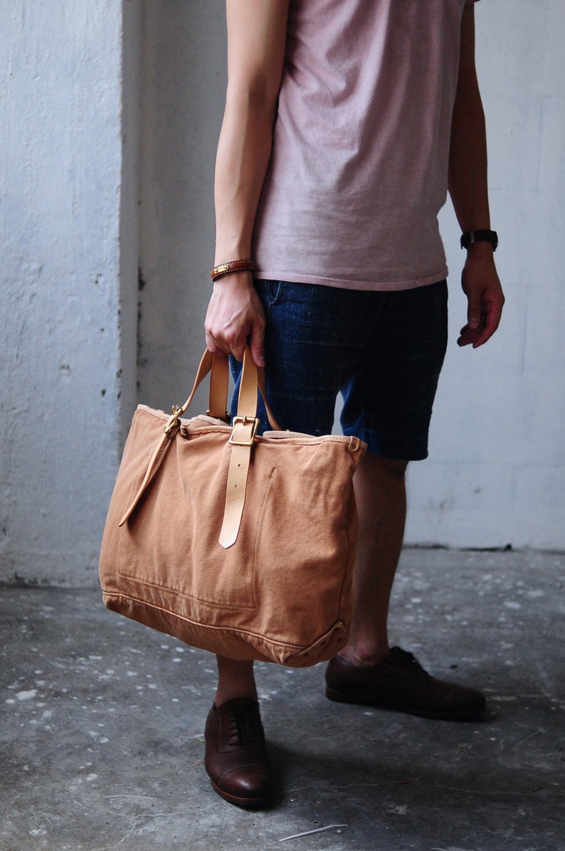 Artemis Leatherware Handmade Washed Out Leather And Canvas Tote Bag/ Shoulder Bag/ Travelling Bag image 1