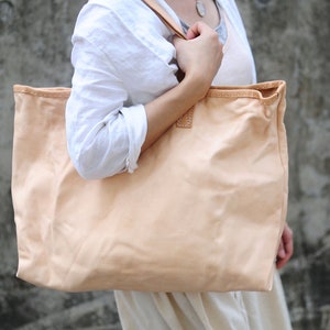 Hand Stitched Washed-Out Leather Tote Bag/ Hand Bag (Extra Large Size)